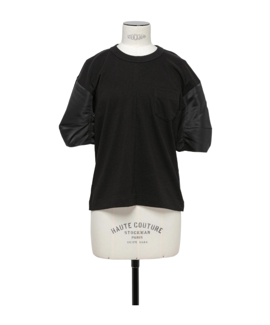 Sacai Spun Organza X Cotton Jersey T-shirt In Black