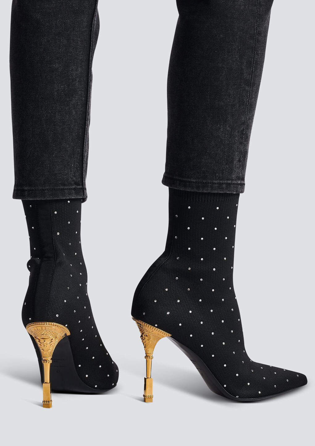 Shop Balmain Moneta Rhinestoned Knit Ankle Boots In Black