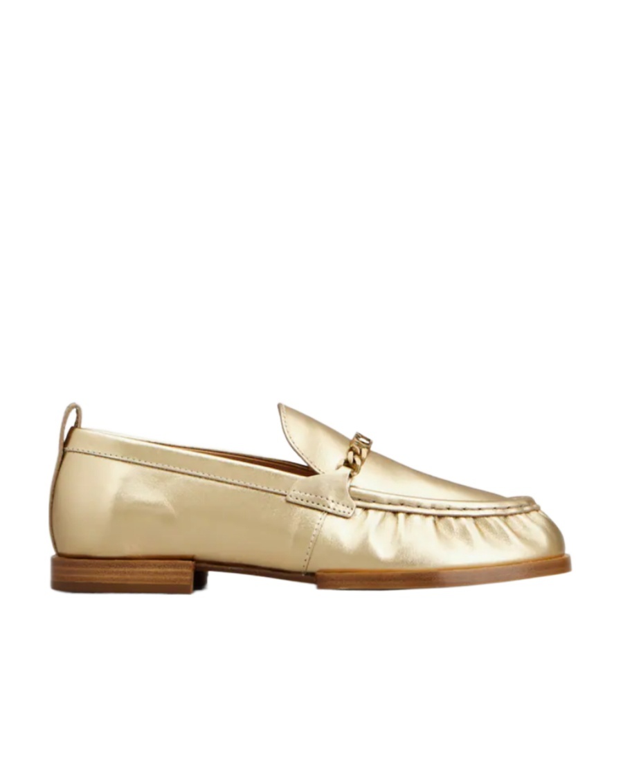 Tod's Logo-plaque Metallic-finish Loafers In Nude