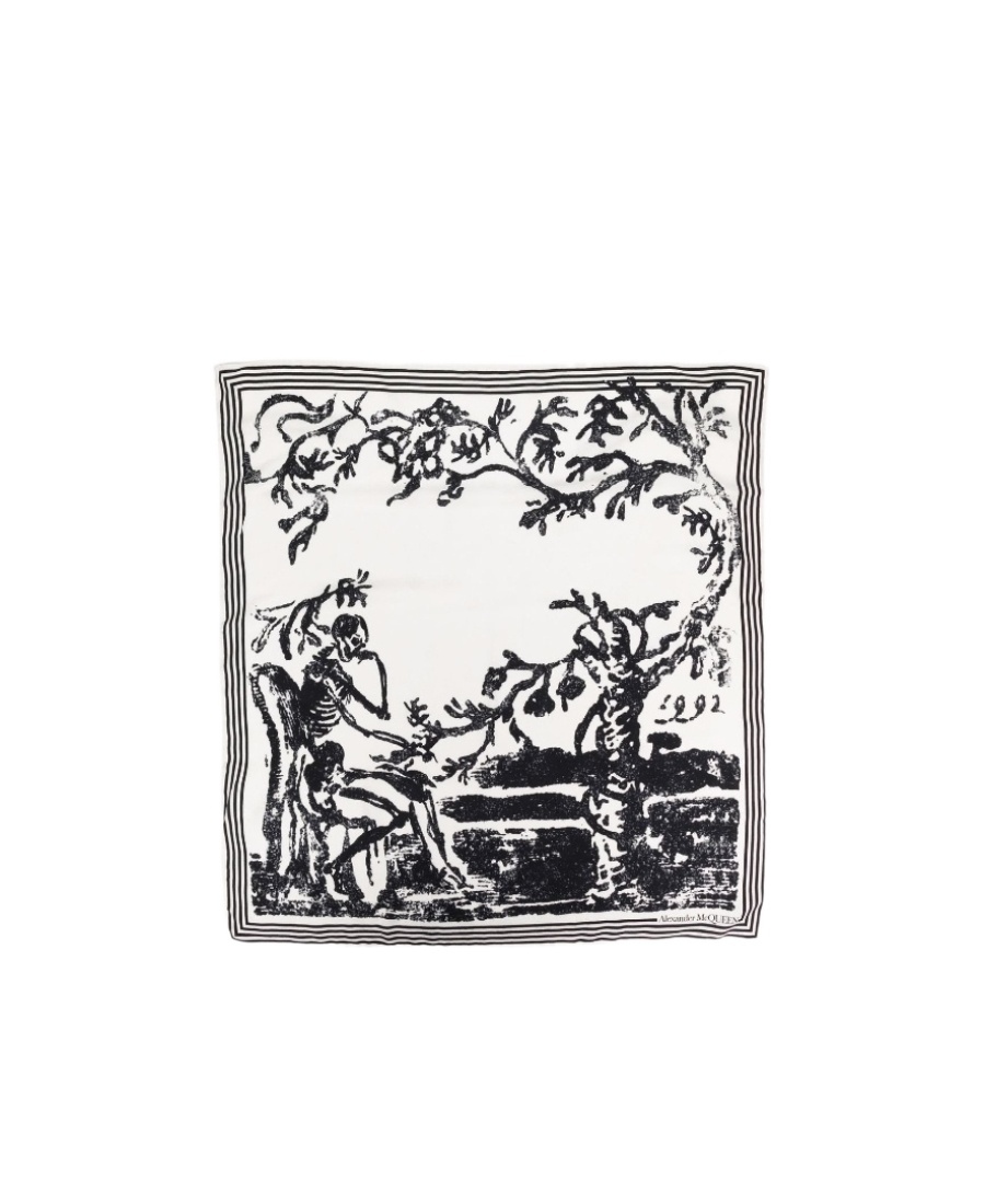 Alexander Mcqueen Skeleton Print Scarf In White