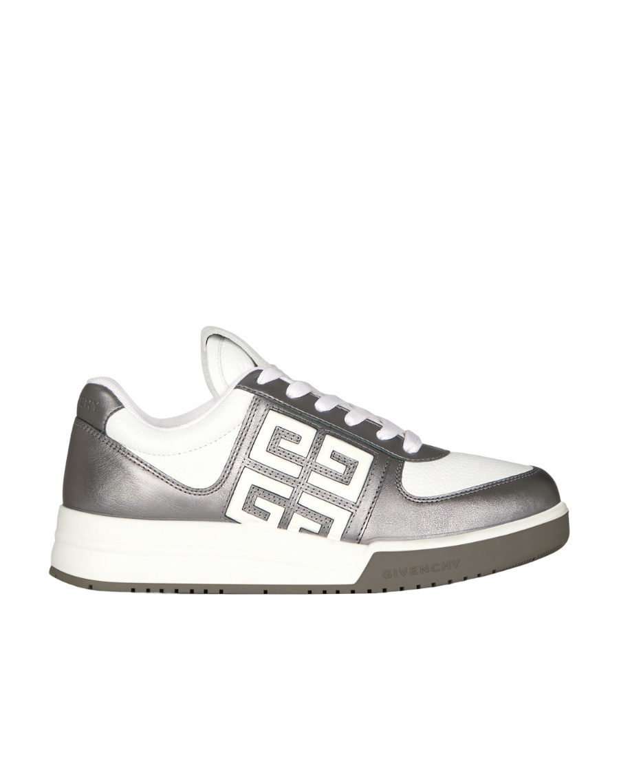 Givenchy Gunmetal & White G4 Laminated Leather Sneakers In White