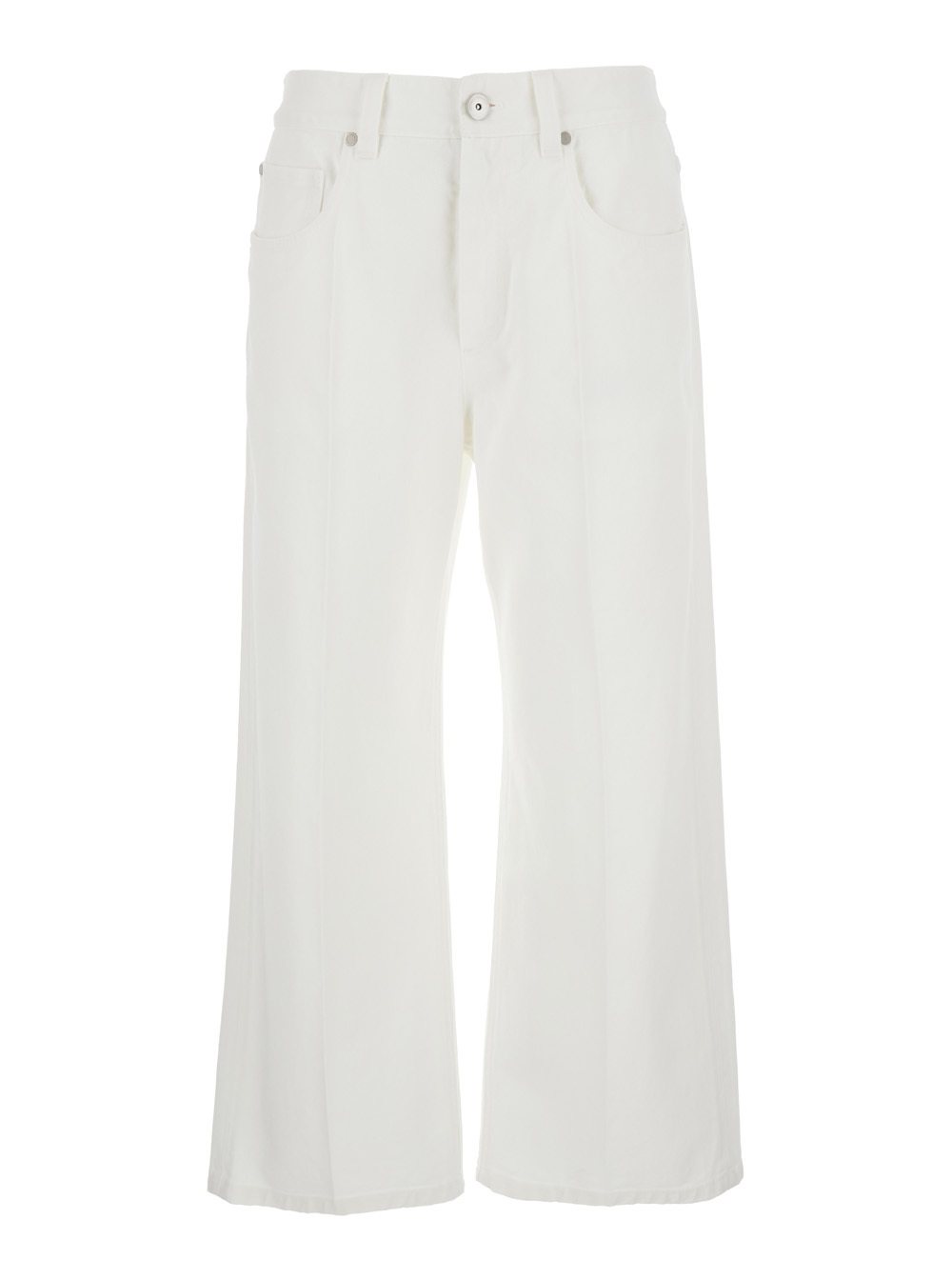 Brunello Cucinelli White Jeans With Wide Leg And Monil Detail On The Rear In Denim Woman