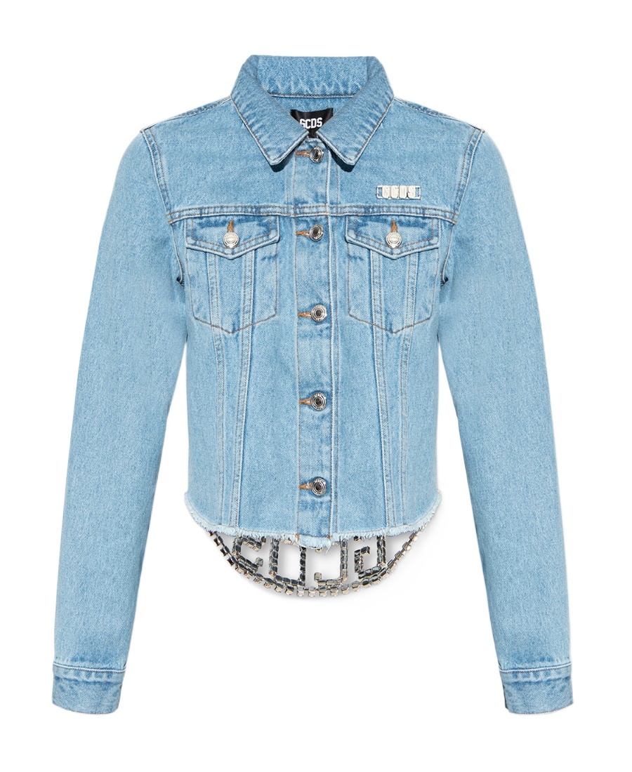 GCDS LOGO-PLAQUE CROPPED DENIM JACKET