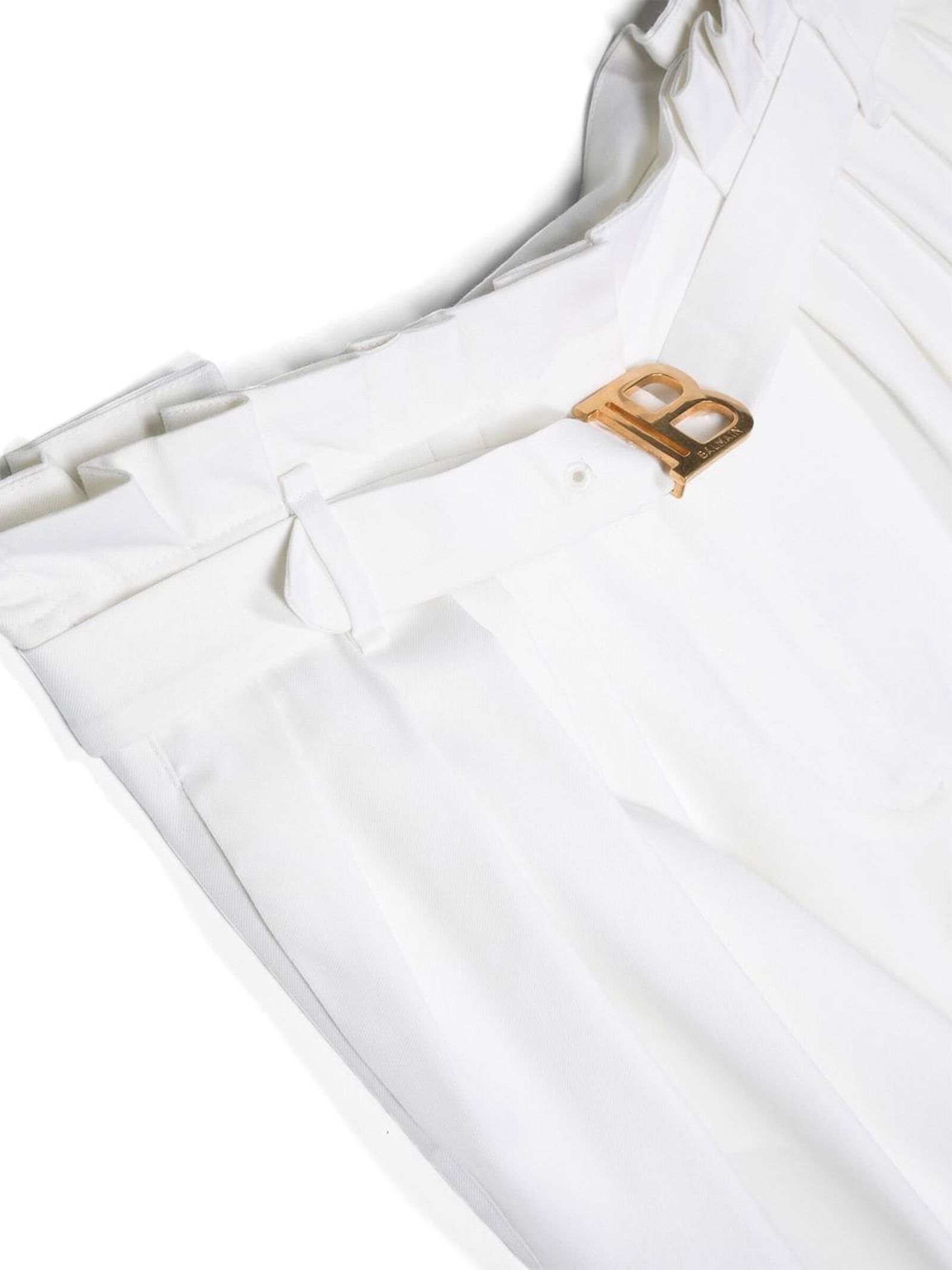 Balmain Pleat-detail Wool Trousers In White