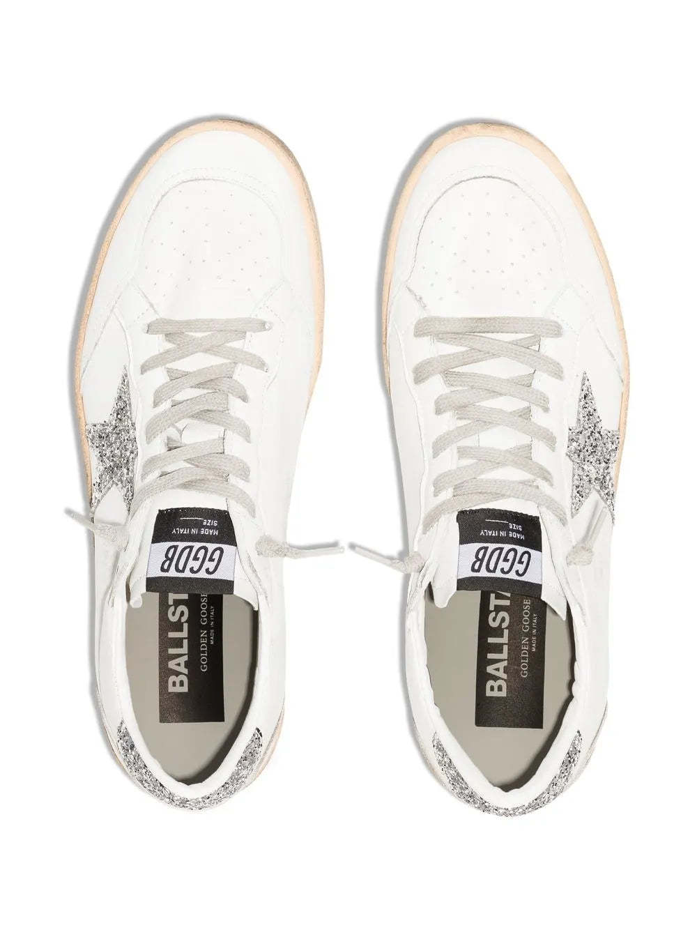 Golden Goose Ballstar Leather And Glitter Sneakers In White