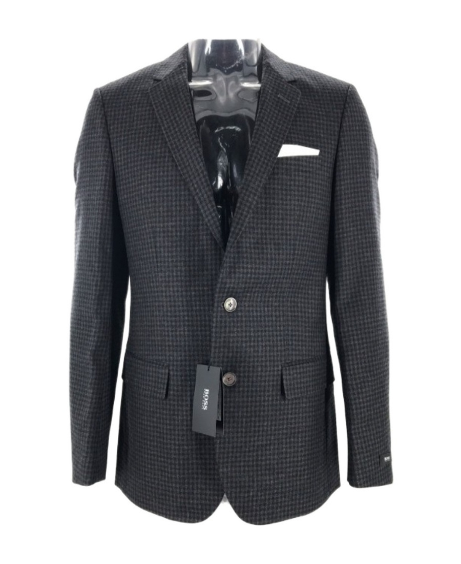 Hugo Boss Checkered Front Bag Suit Jacket In Black
