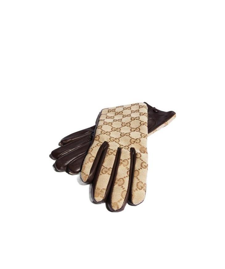 Gucci Gg Gloves In Beige/dark Brown