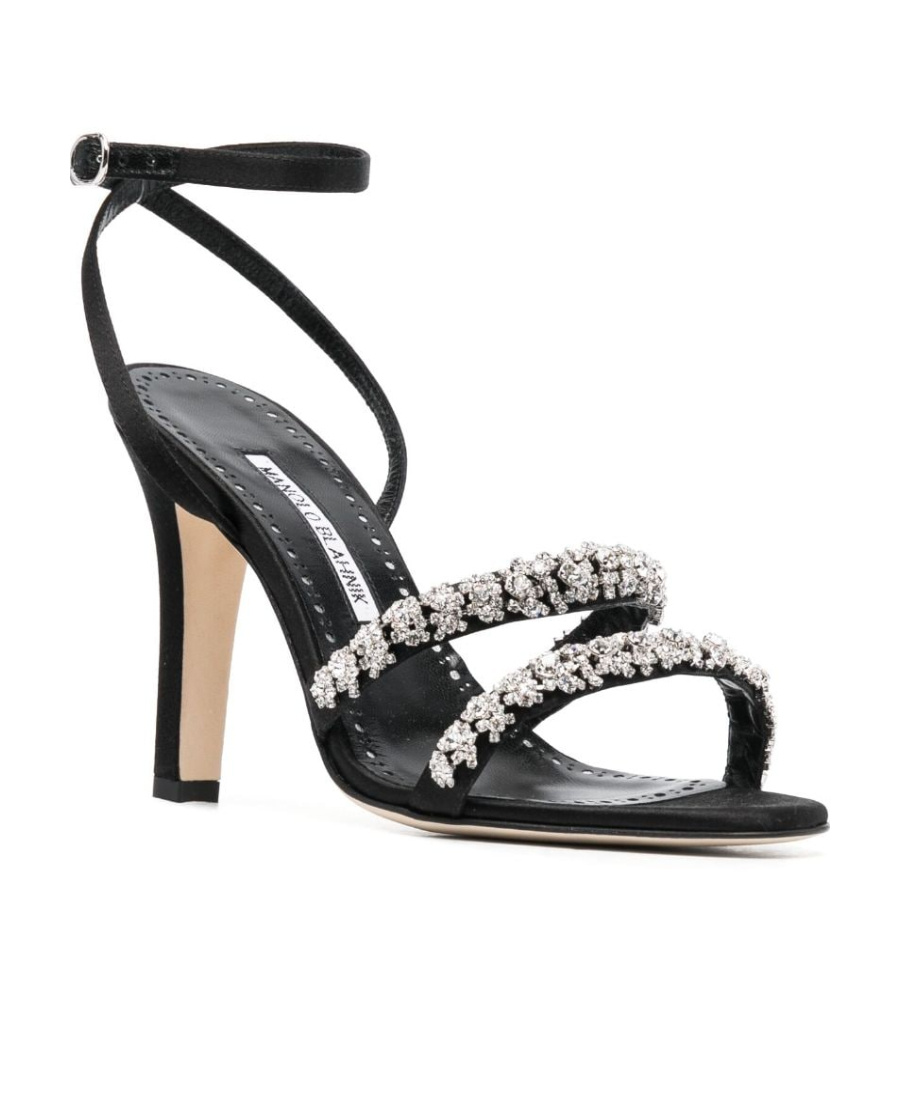 Manolo Blahnik 105mm Crystal-embellished Leather Sandals In Black