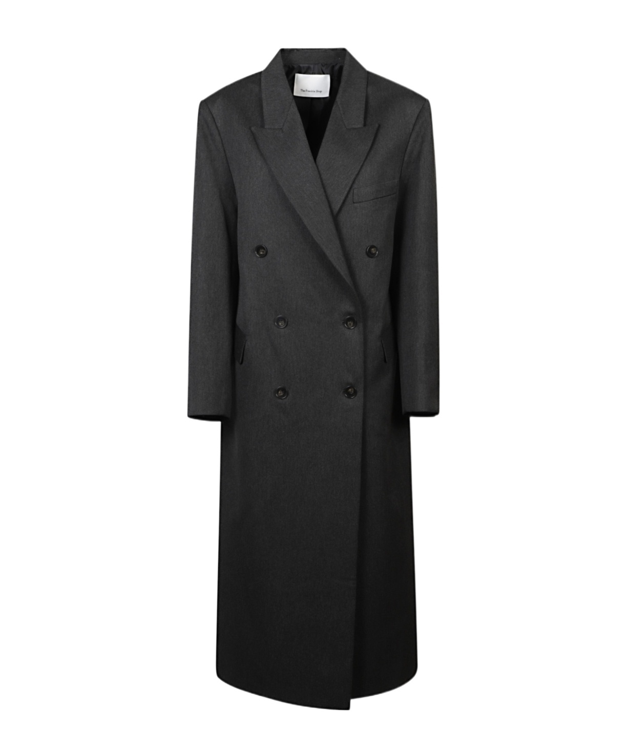 The Frankie Shop Womens Jane Double-breasted Woven Long Coat Grey Melange Xs In Black