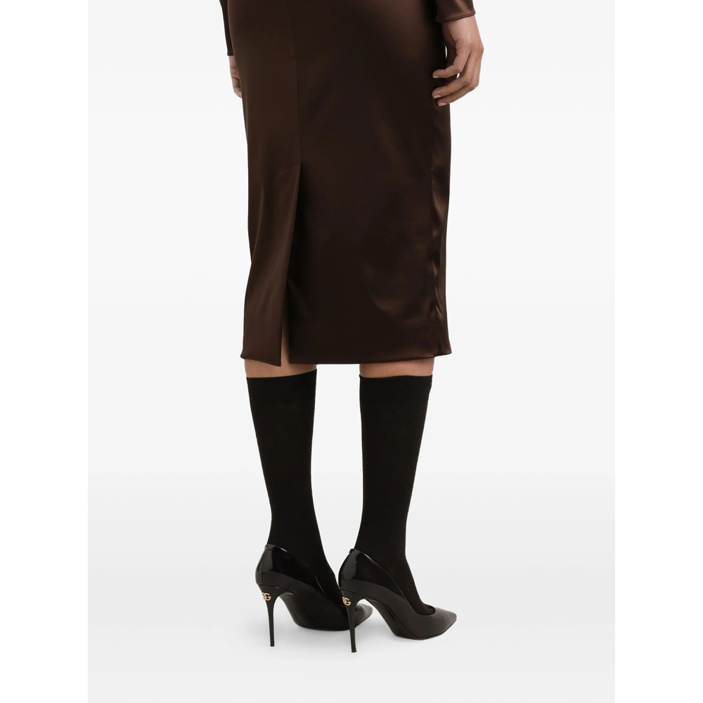 Dolce & Gabbana Long Sleeve Midi Dress With Animal Print Detail In Gold