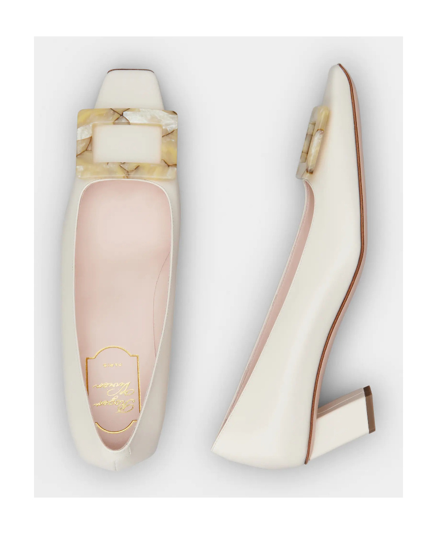 Roger Vivier Belle Vivier 45 Mother-of-pearl Buckle Pumps In Leather In White