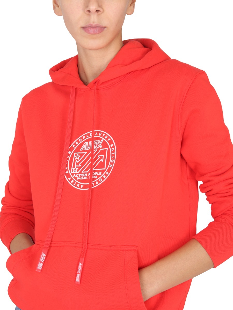Autry Knitwear With Drawstring Hood And Kangaroo Pocket In Orange
