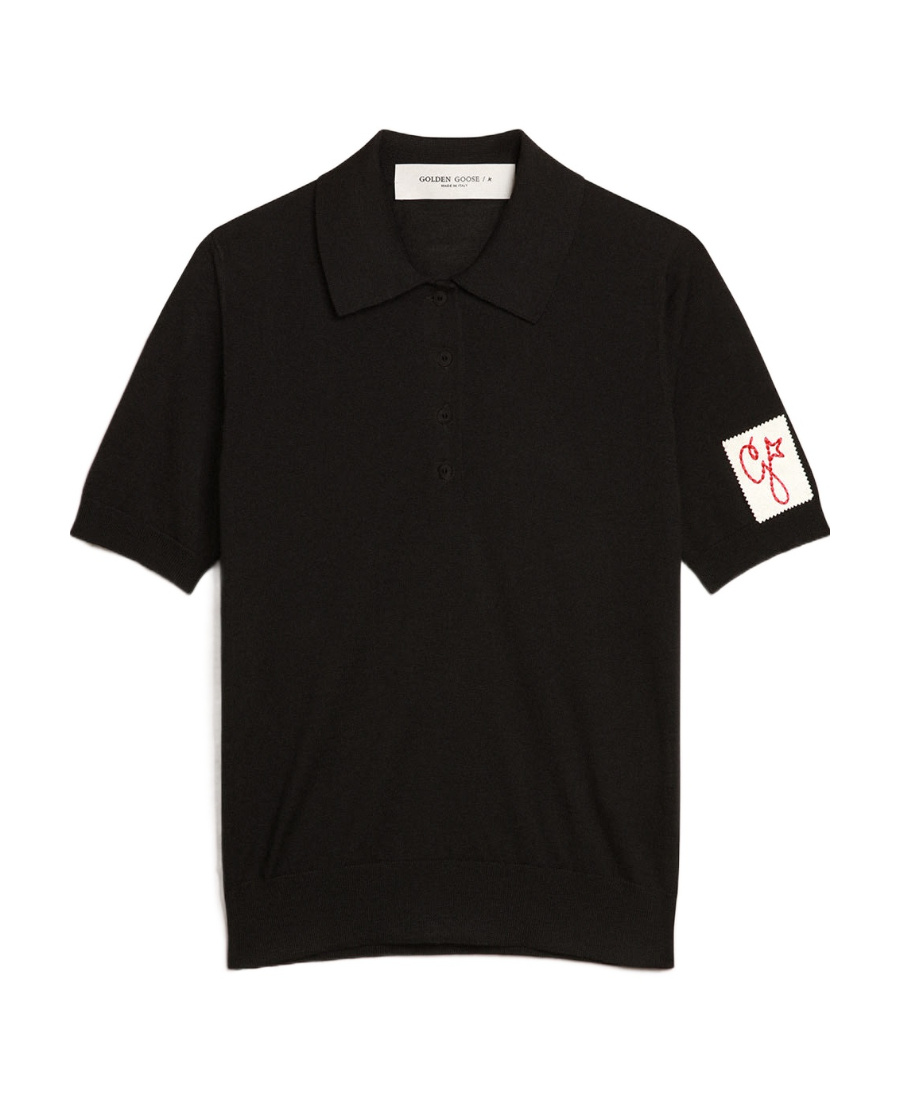 Shop Golden Goose Womens Polo Shirt In Black Merino Wool
