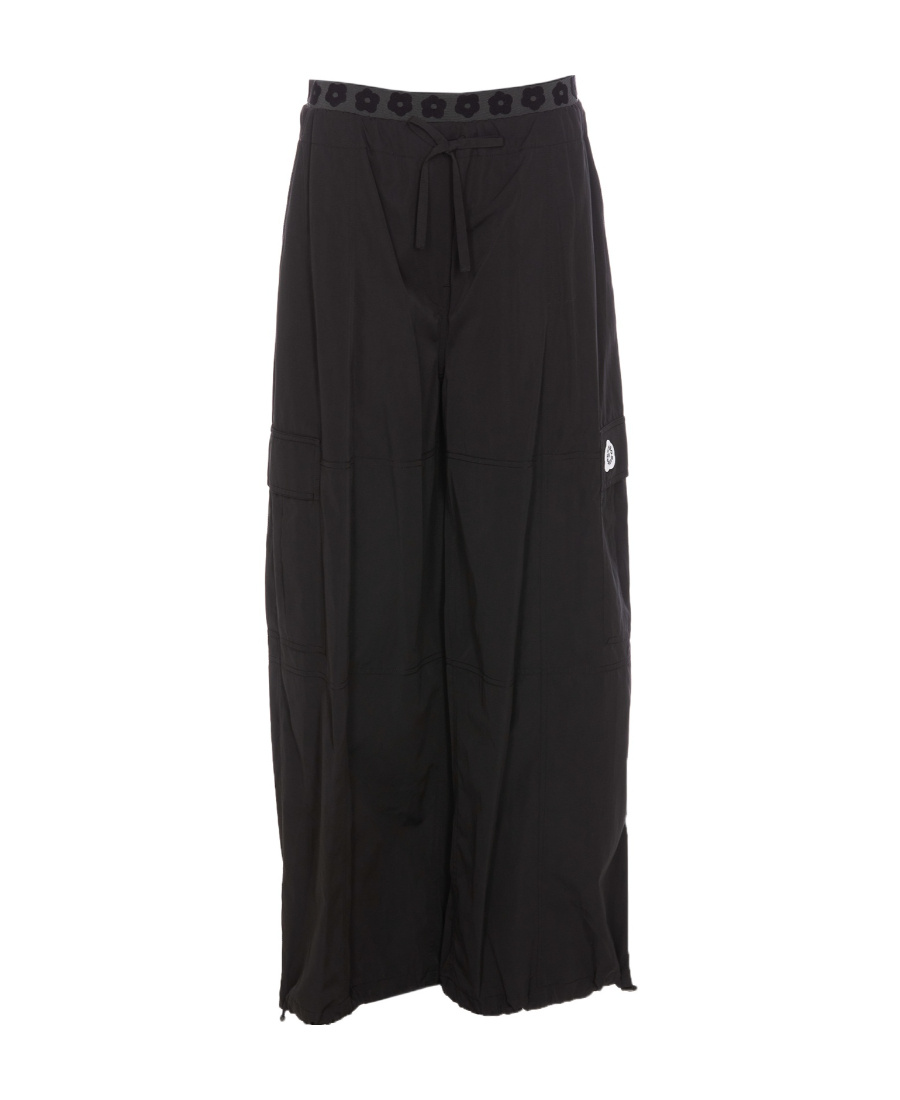 Kenzo Boke Flower 2.0 Black Pants With Flowers Embellishmed Waist And Logo Patch On The Pocket In Cotton B In Black