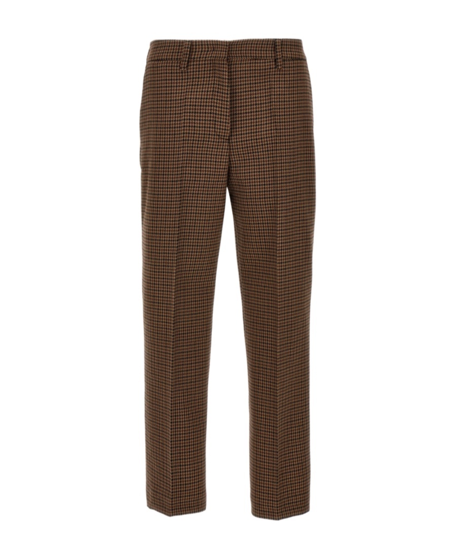 Prada Houndstooth Trousers In Brown