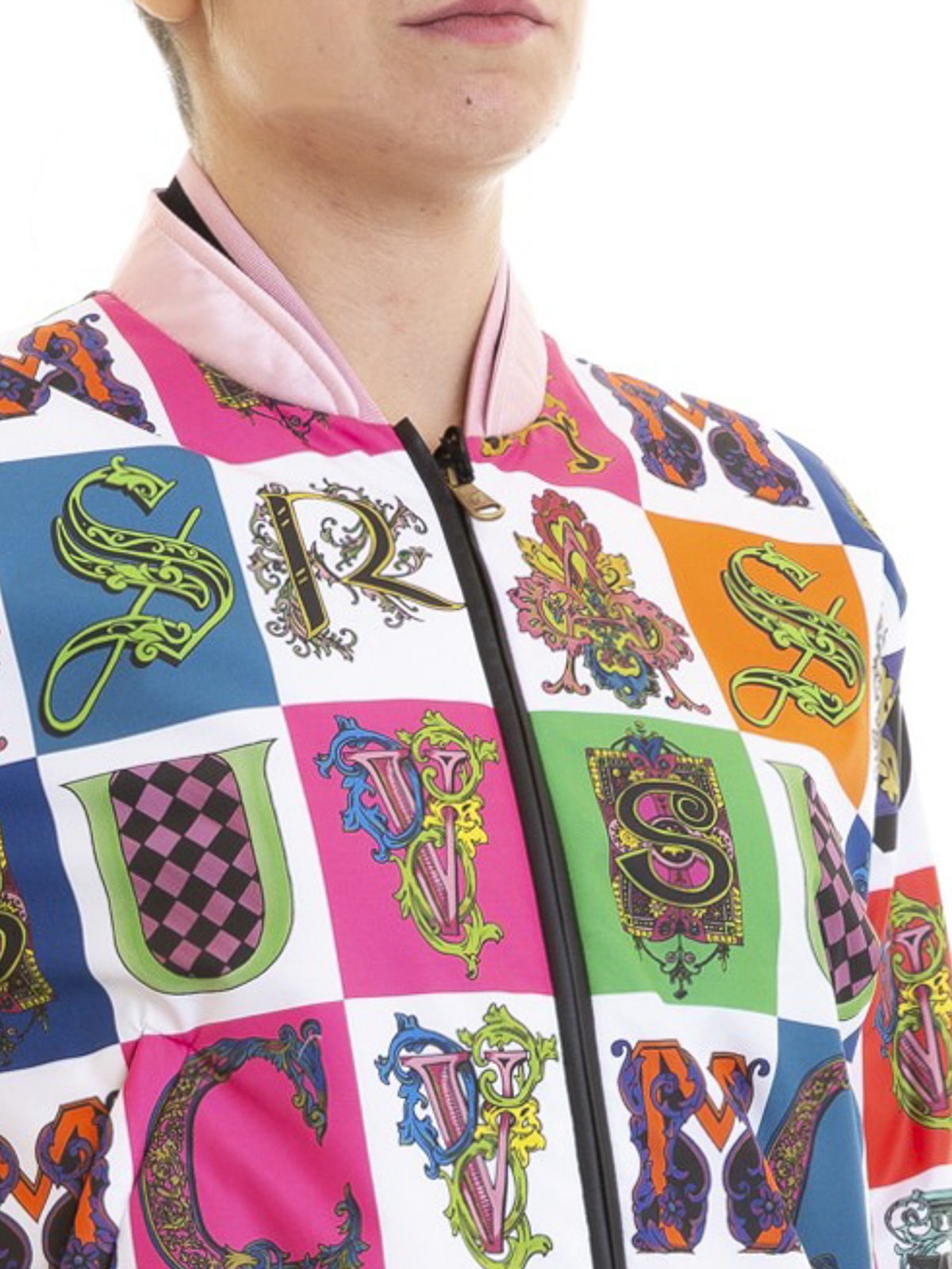 Versace Splicing Details Baseball Jacket In Multicolor