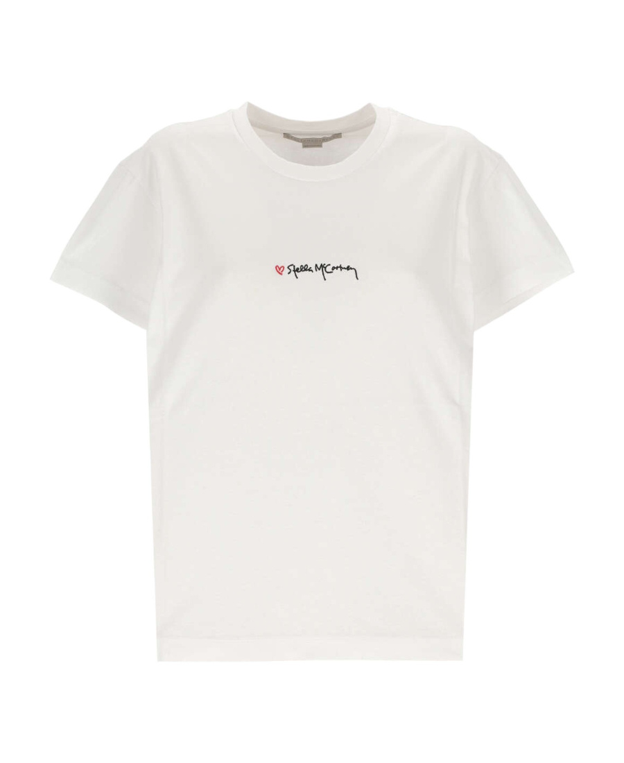 Stella Mccartney Stella Mc Cartney T Shirt With Embroidered Signature In Gray