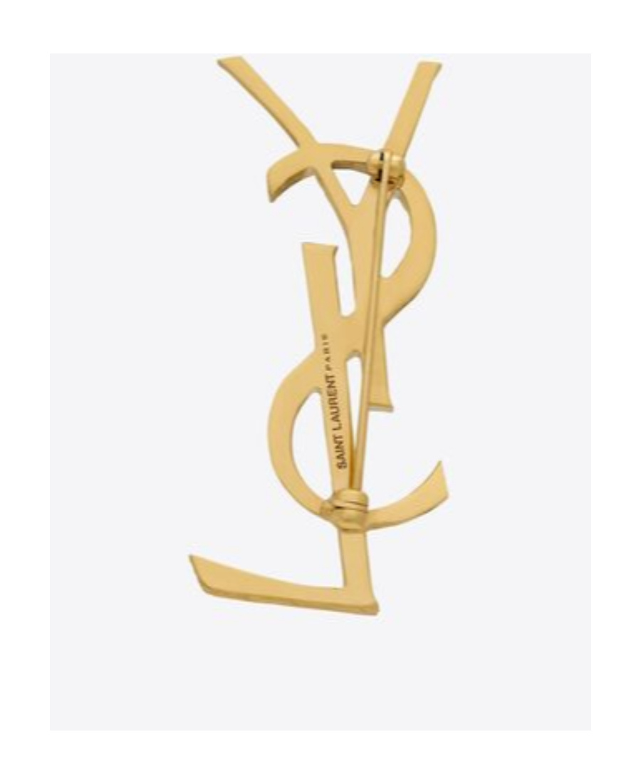 Saint Laurent Cassandre Metal Brooch With Engraved Texture Accessories In Yellow