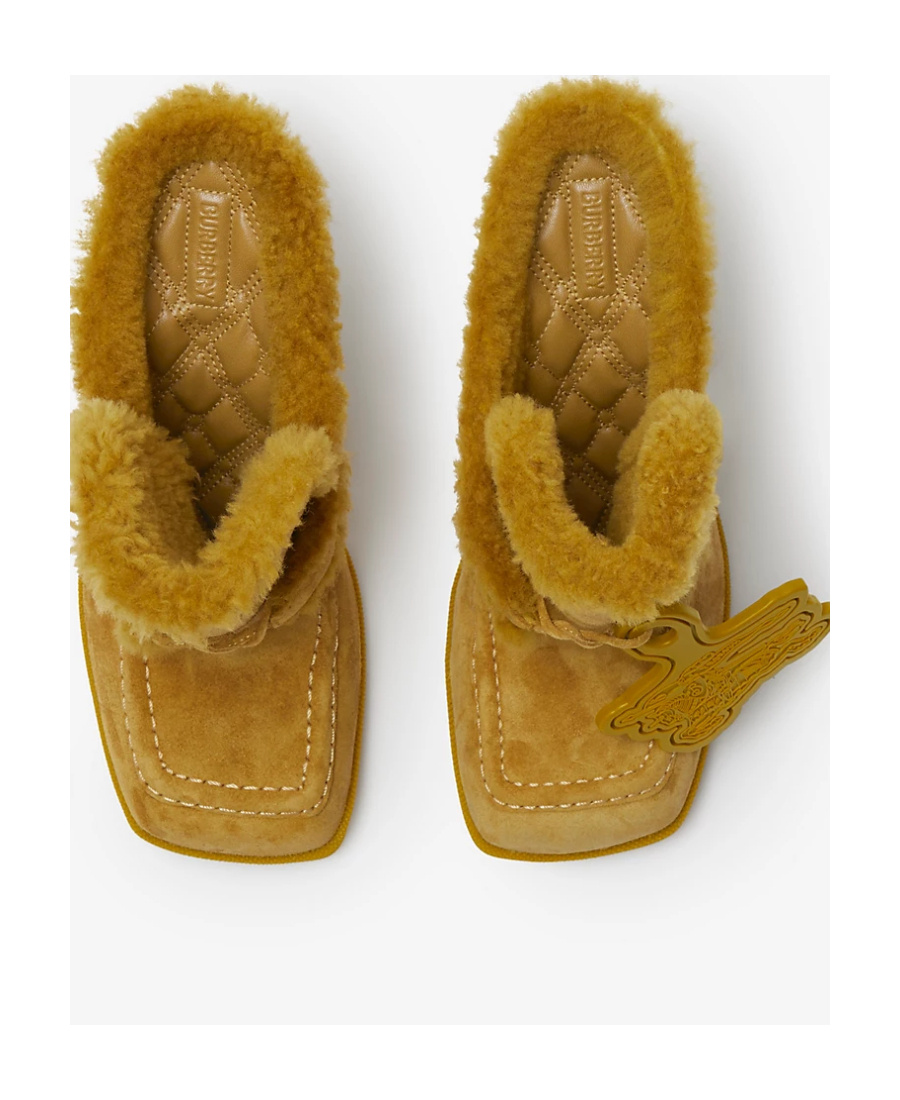 Burberry Highland Shearling-trim Suede Mules In Brown