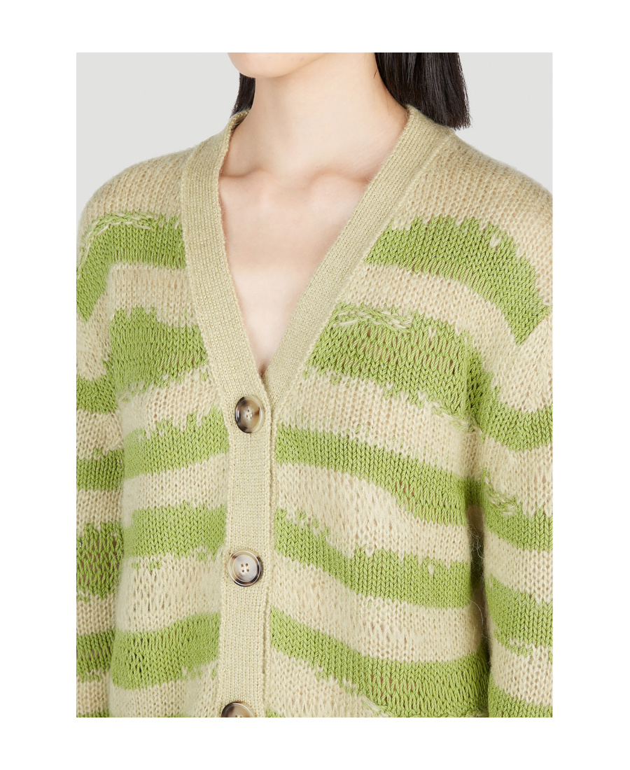 Acne Studios Distressed Stripe Cardigan In Nude
