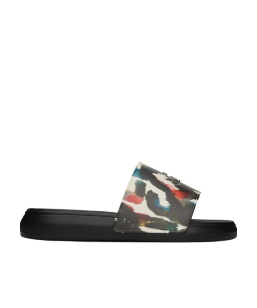 Alexander Mcqueen Graphic Logo Print Pool Slides In Black