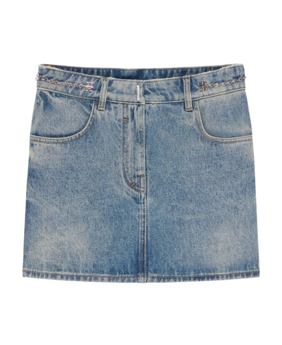 Givenchy Mini Skirt In Denim With Chain Details In Blue