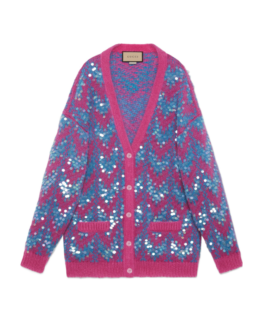 Gucci Multicolor Sequined Chevron-knit Cardigan