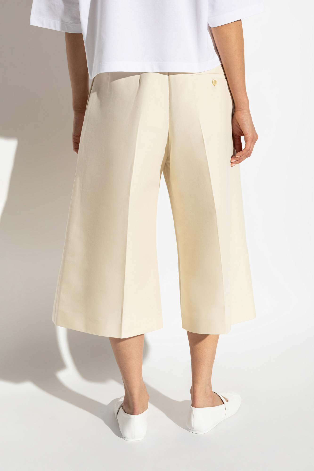 Marni Knee Length Pleated Wide Leg Trousers In White
