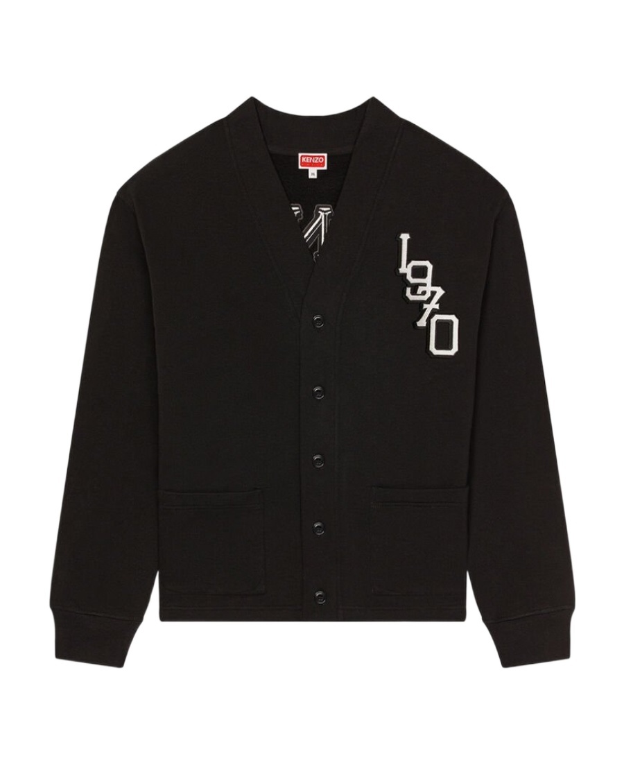 Kenzo Long-sleeved Knitted Cardigan In Black