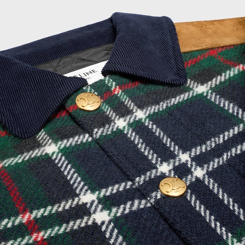 Celine Triomphe Blouson Jacket In Tartan Wool In Multi