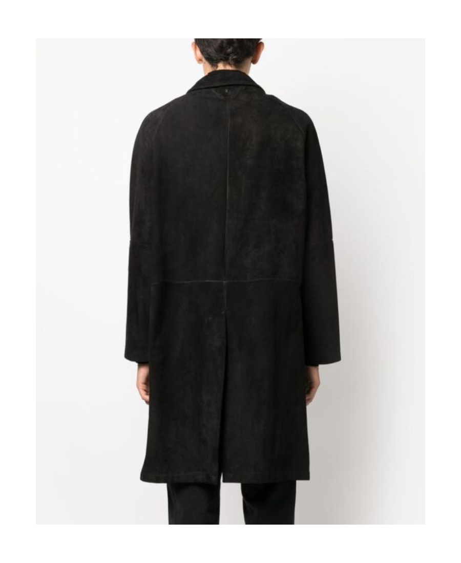 Salvatore Santoro Solid Color Suede Coat With Flap Pockets In Black