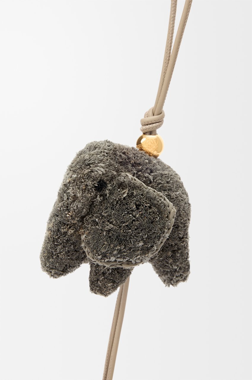 Loewe Elephant Bag Charm In Raffia And Calfskin