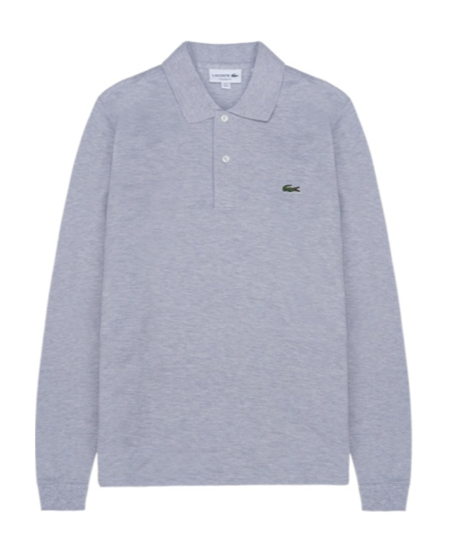 Lacoste Logo Long-sleeved Polo Shirt In Gray