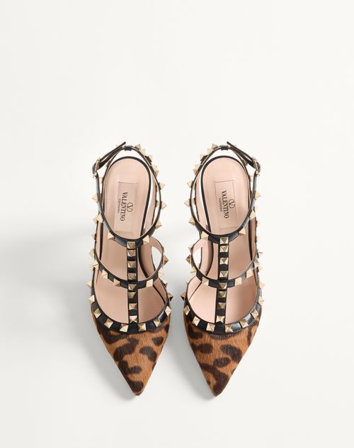 Valentino Garavani Rockstud Pumps With Straps In Pony-effect Calfskin 100mm Woman Animal Print 40.5 In Brown