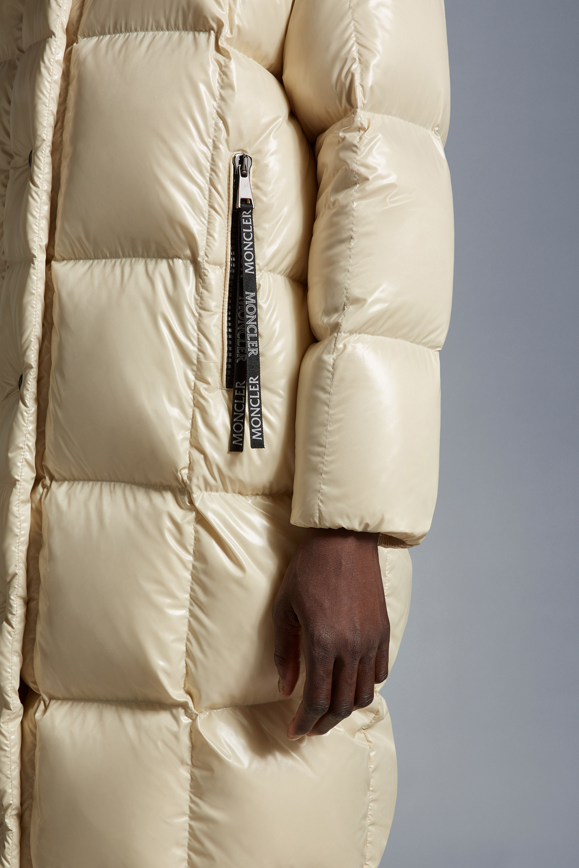 Moncler Long-sleeved Hooded Down Jacket In Nude