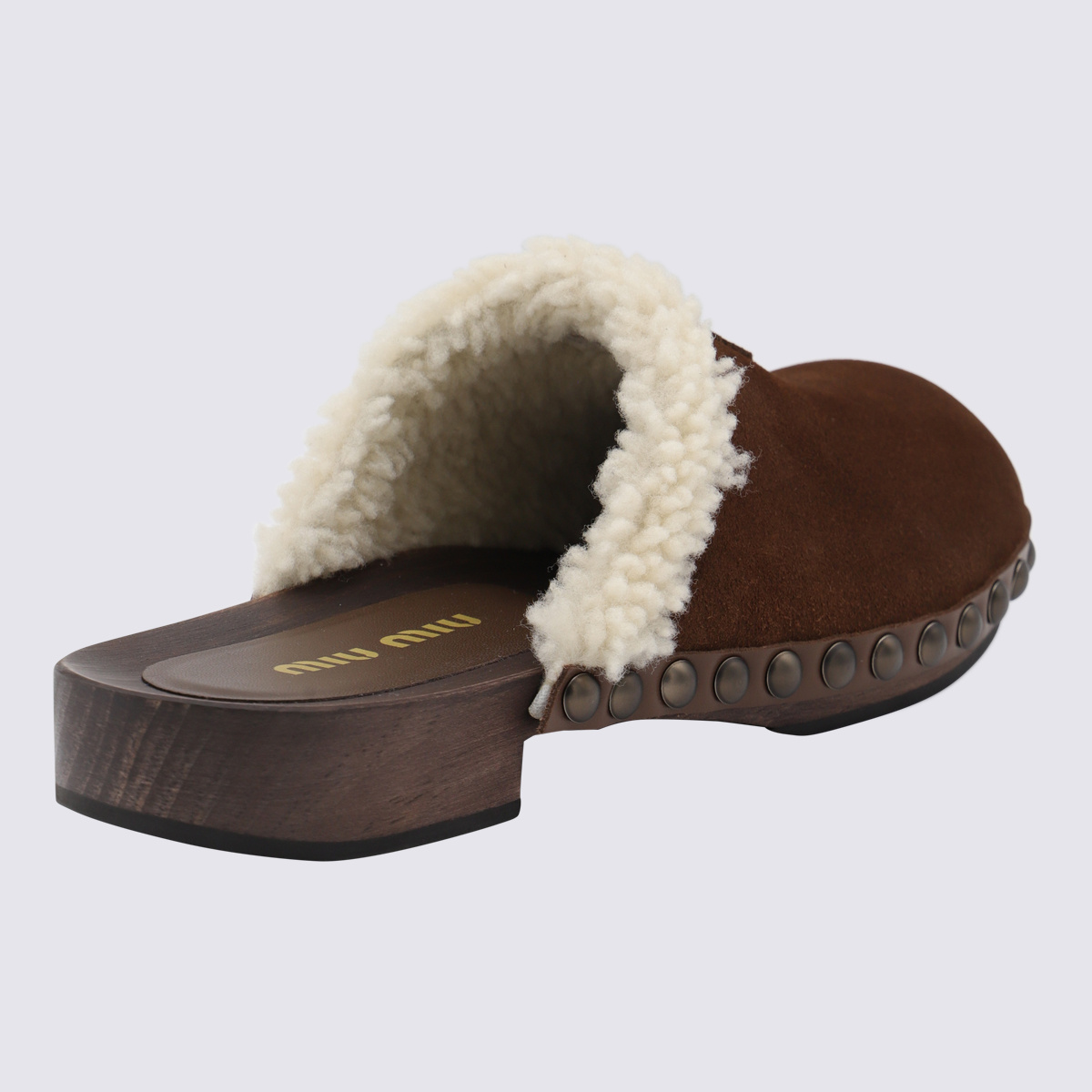 Miu Miu Suede Shearling-lined Clogs In Brown