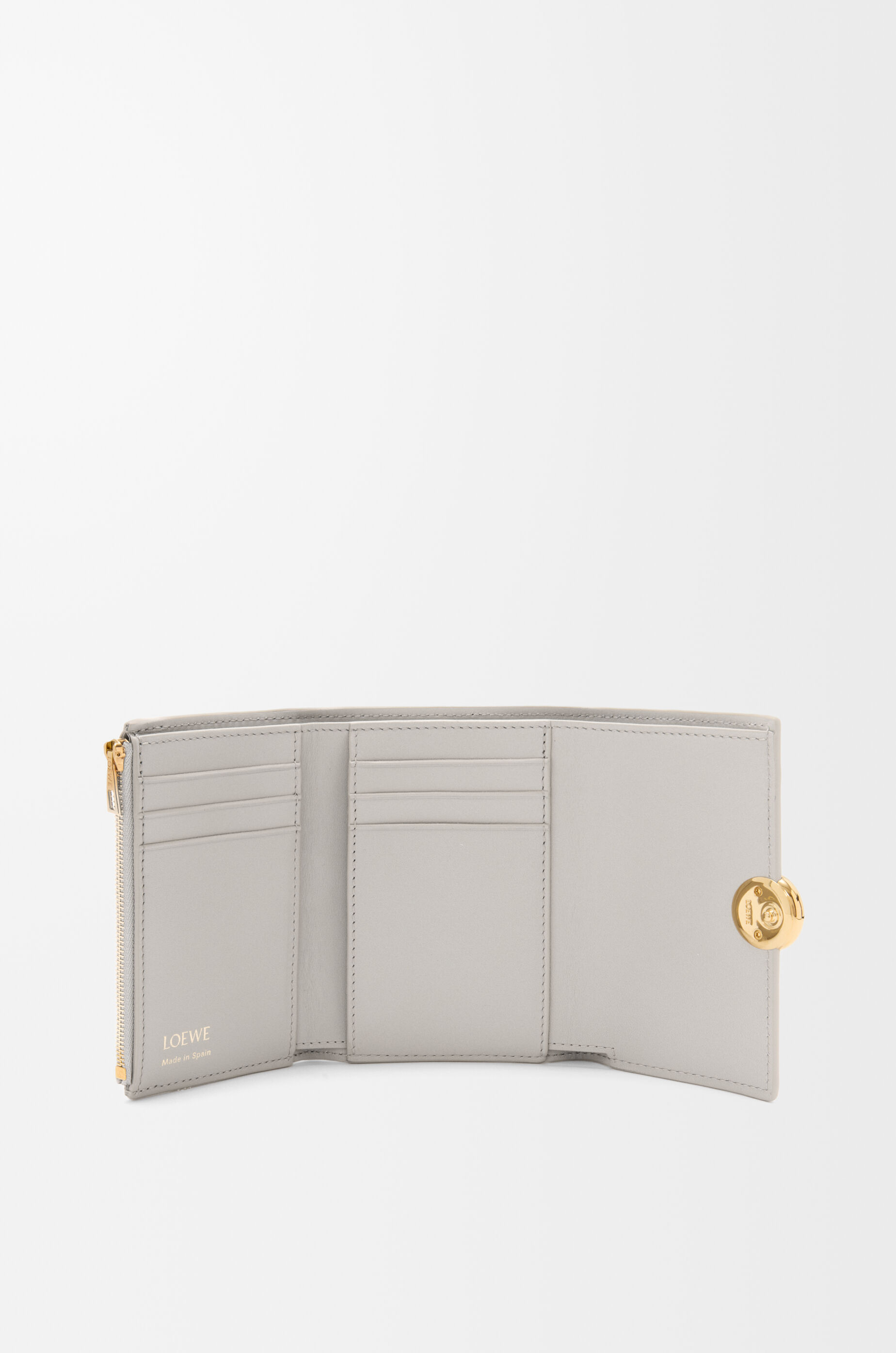 Loewe Petit Portefeuille Vertical Pebble En Cuir De Veau Nappa Brillant In Gray