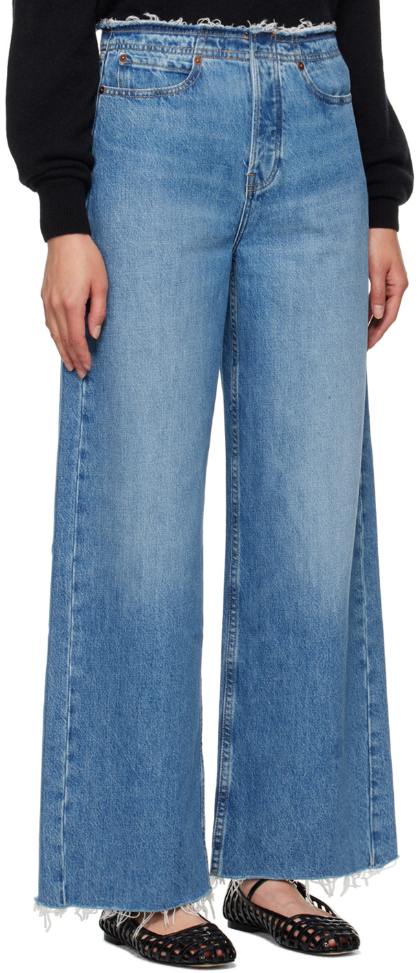 Frame Le Jane Raw Hem Crop Wide Leg Jeans In Blue