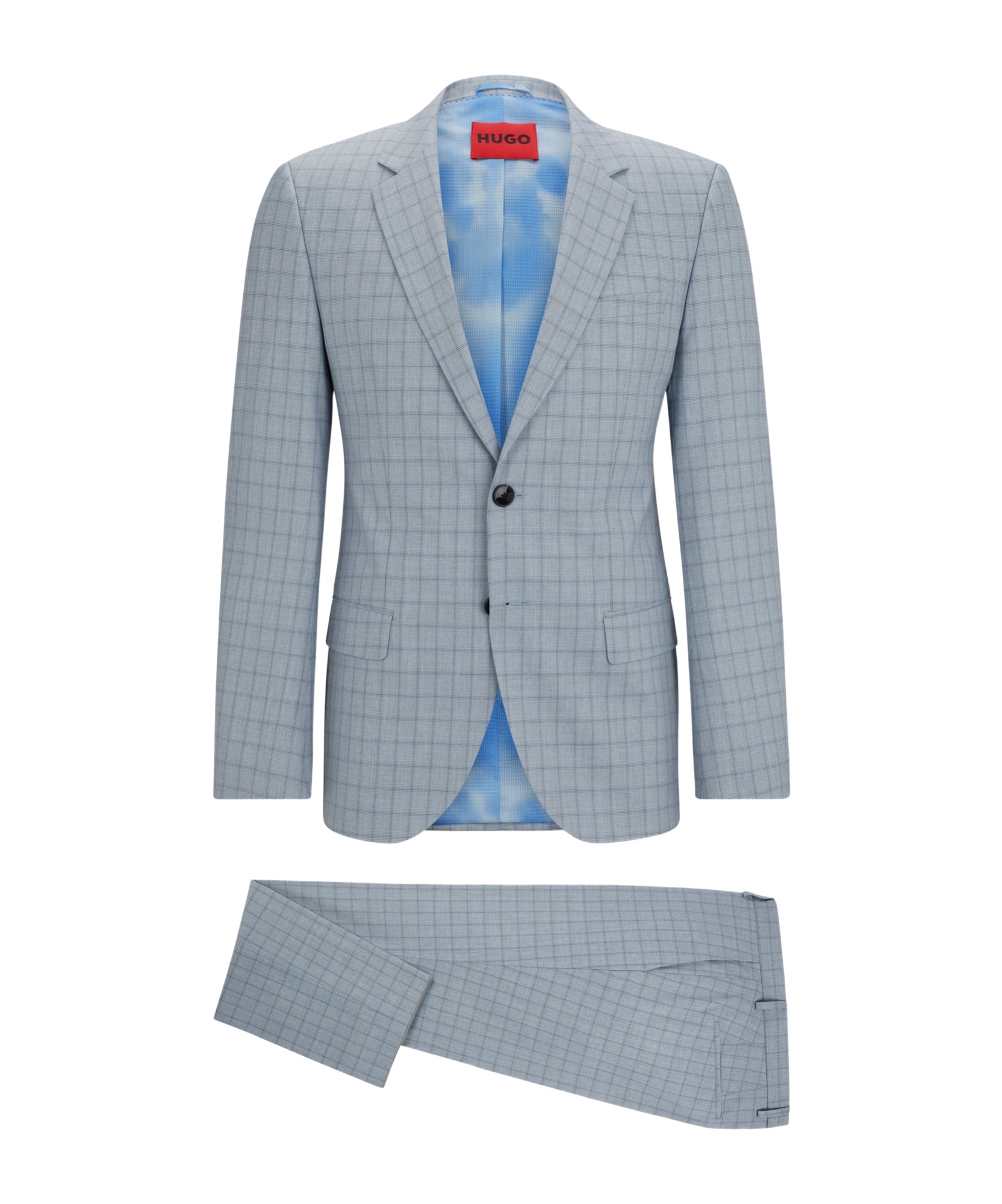 Hugo Boss Slim-fit Suit In Checked Performance-stretch Material In Blue