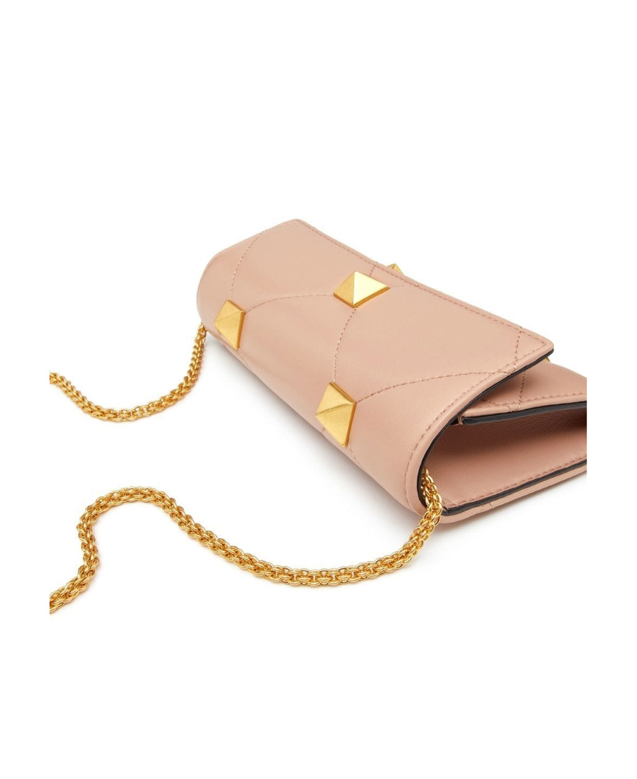 Valentino Roman Stud Chain Wallet In Nude