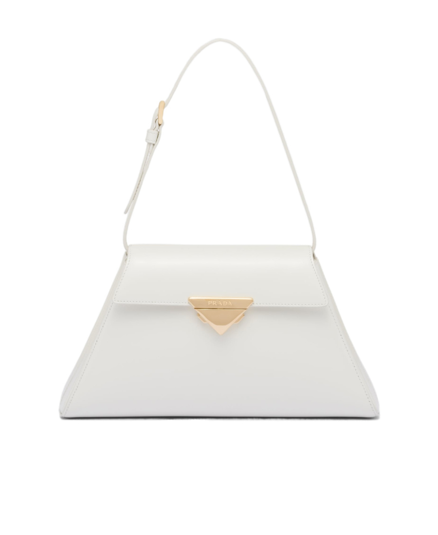 Prada Triangle-logo Leather Shoulder Bag In White