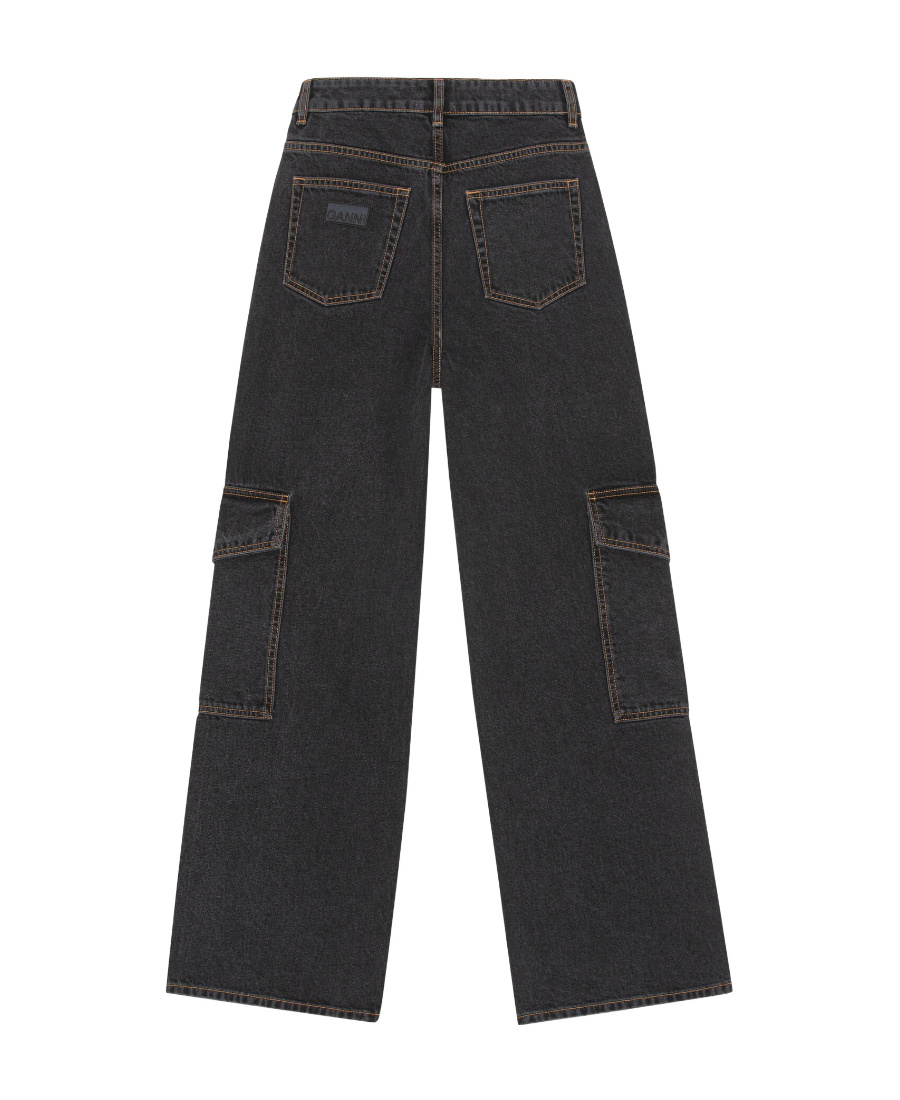 Ganni Wide-leg Cargo Jeans In Black