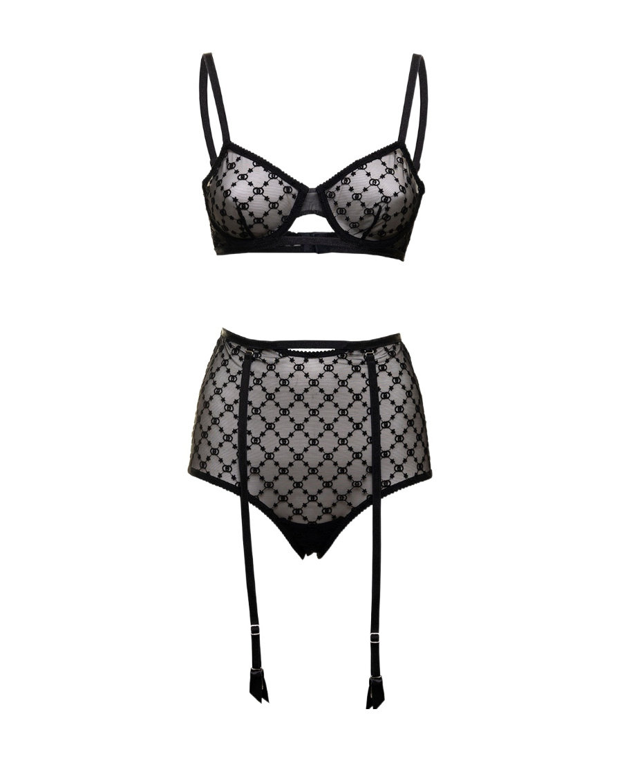 Gucci Gg-print Lingerie Set In Black