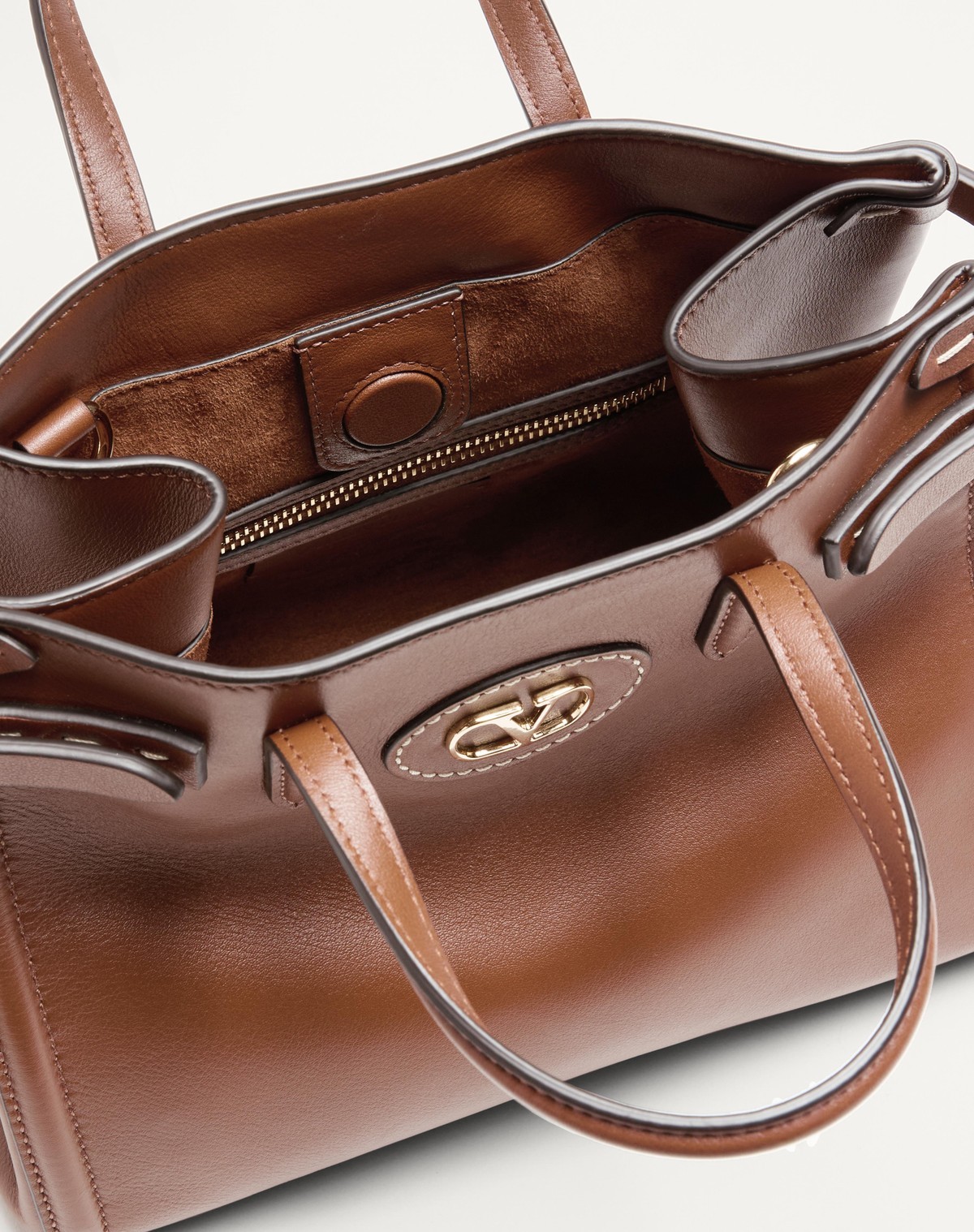 Valentino Garavani Brown Leather Antibes Shopping Bag