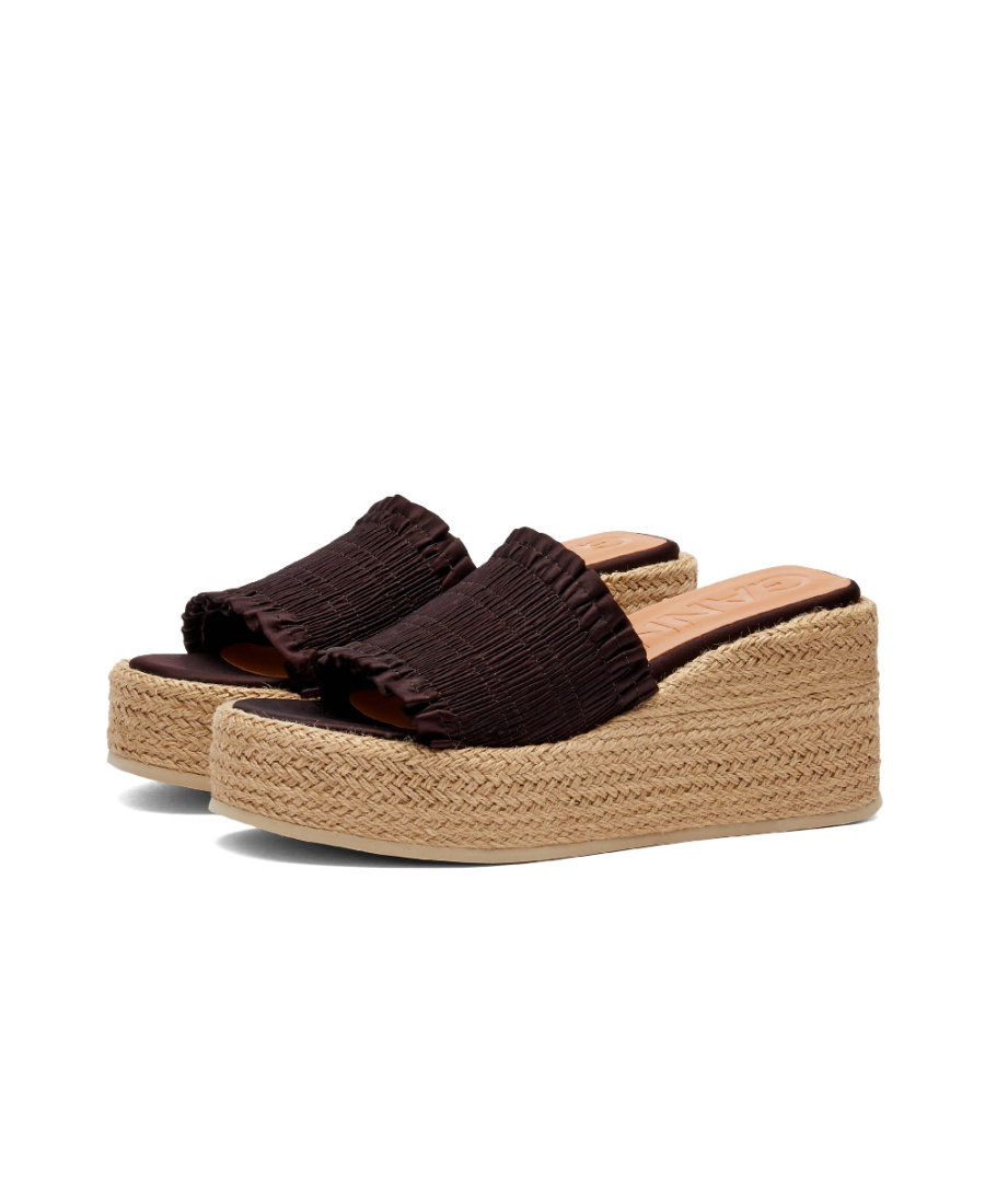 Ganni Brown Smock Espadrille Wedge Sandals In Green