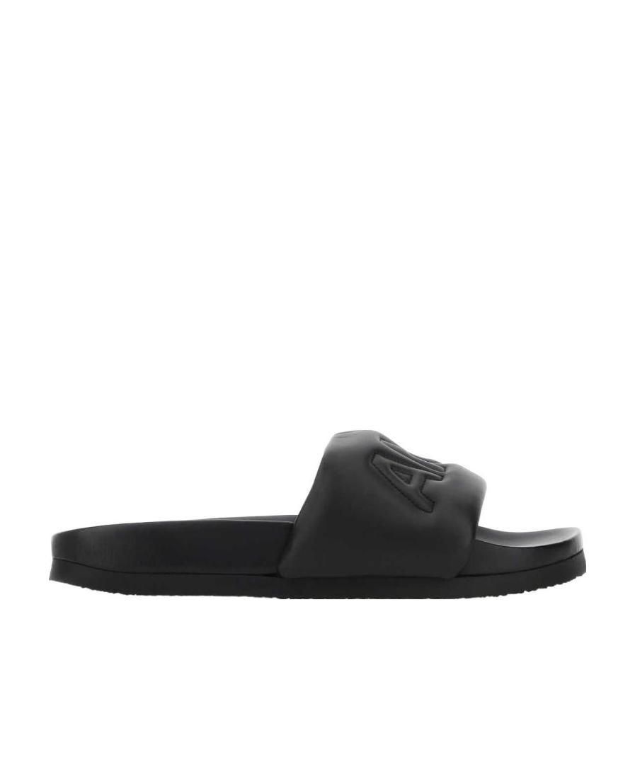 Ambush Quilted Lettering Logo Sliders Man Sandals Black Size 9 Calfskin In Black