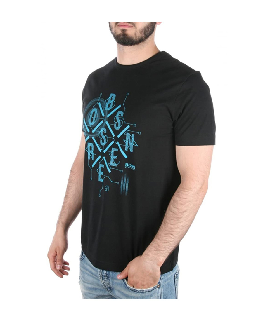 Hugo Boss Printed T-shirt With Round Neck In Black