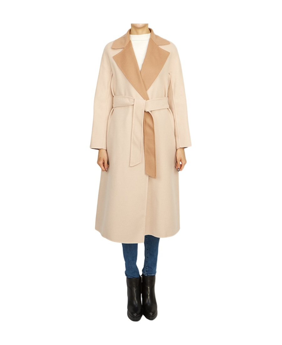 Max Mara Long-sleeved Lace-up Coat In Nude