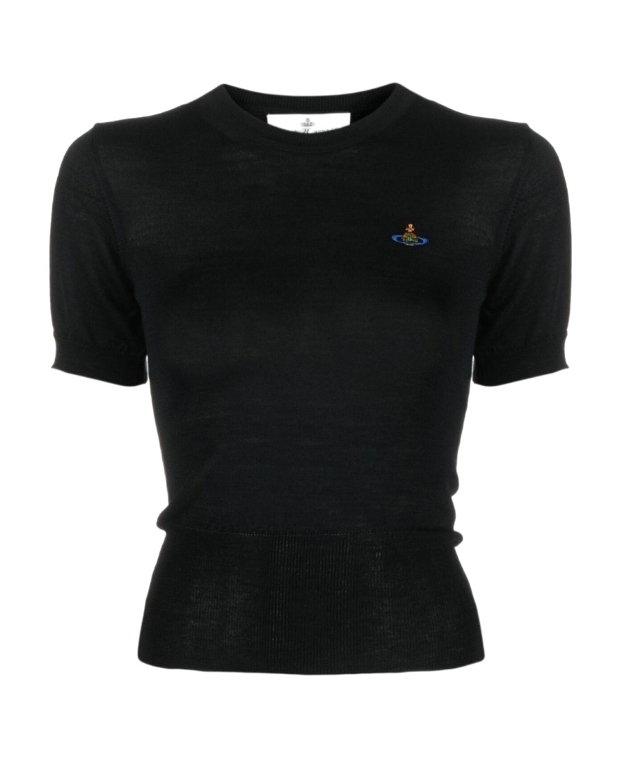 Shop Vivienne Westwood Orb Embroidered Knitted Top In Black