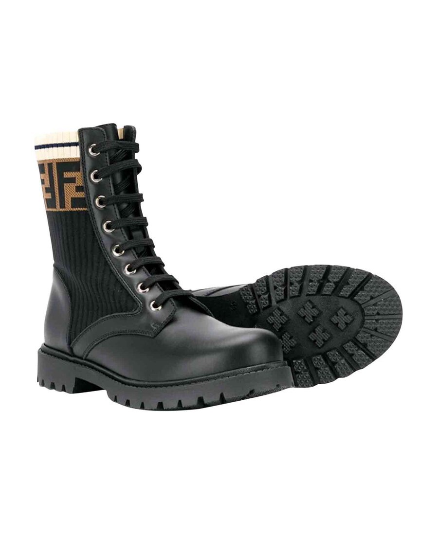 Fendi Double-f Logo Combat Boot In Black